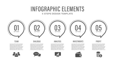 Basit düz bilgi şablonu. Konuşma balonu iş simgeleri ve veri için yer ile beş adım bilgi düzeniName.