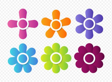 Çiçek çizelgeleri. Turta grafikleri, şeffaf bir arkaplanda izole edilmiş yapraklar şeklinde eşit parçalara ayrılmıştır. Veri sunumu için çiçek şablonları.