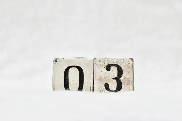 Número Calendario Bloques Madera Vintage Sobre Fondo Moteado Blanco Copia — Foto de Stock