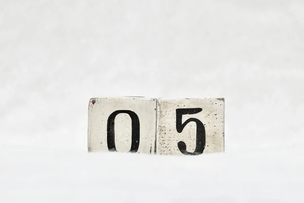 Número Calendario Bloques Madera Vintage Sobre Fondo Moteado Blanco Copia — Foto de Stock