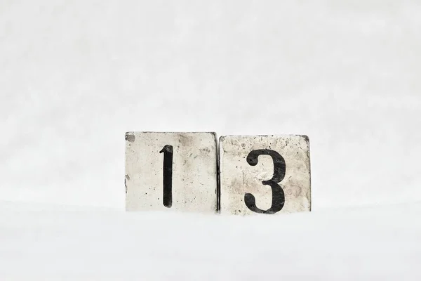 Number Vintage Wooden Block Calendar White Snow Background Copy Space — Stock Photo, Image