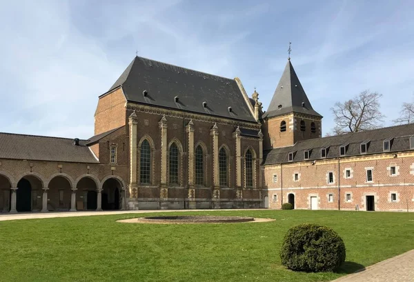 Medieval castle of Alden Biesen with corner tower, Limburg, Belgium, Europe