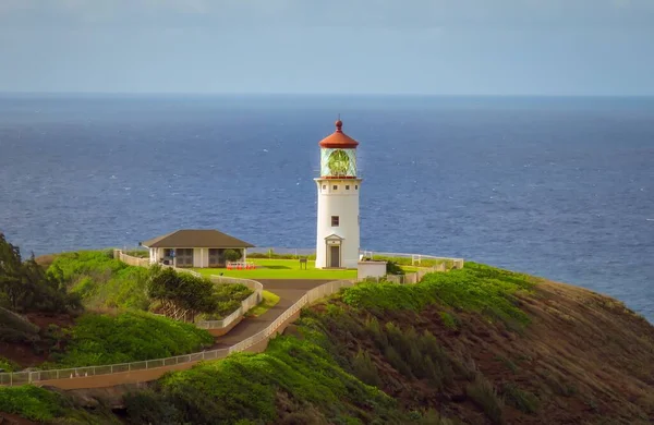 Kilauea Point Lighthouse Glowing Summer Sun Blue Sky Ocean Kauai — Stock Photo, Image