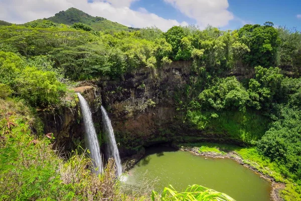 Wailua Falls Panoramic View Twin Waterfalls Kauai Hawaii Usa — Stockfoto