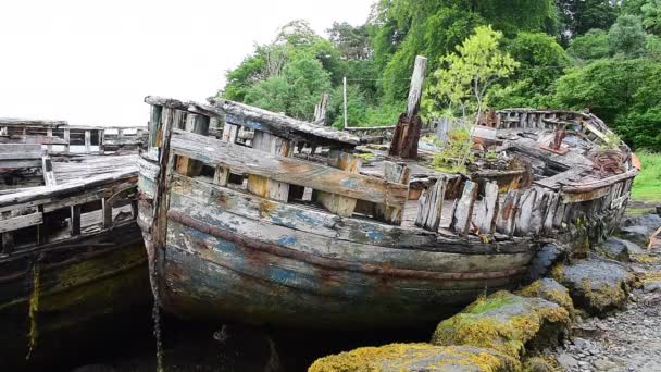 Navio Naufragado Barco Pesca Salen Beach Bay Ilha Mull Escócia — Vídeo de Stock