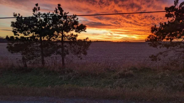 a landscape with a field and the sky