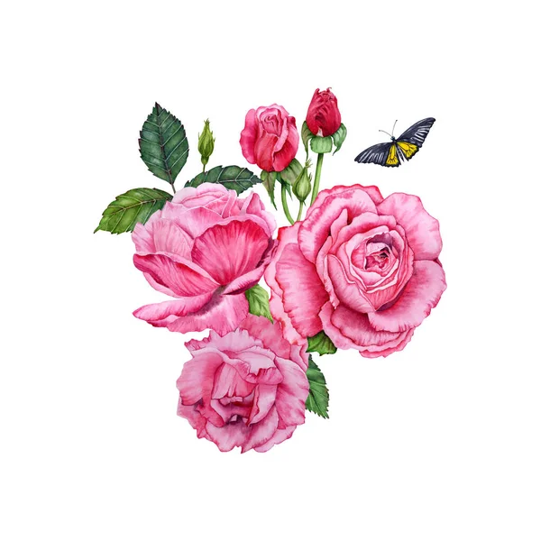 Rose Boccioli Acquerello Floreale Illustrazione Design Fai Carte Regali Imballaggi — Foto Stock