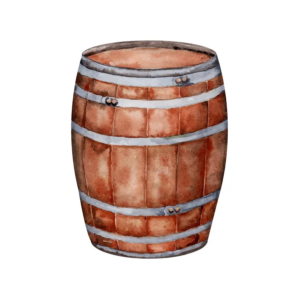 Watercolor Wooden Barrel Isolated White Background Hand Drawn Illustration — Stock Photo, Image