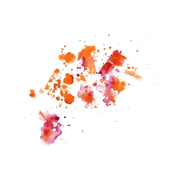 Stylish splashes, orange and pink paint splatter abstract background. Watercolor illustration isolated on white background. World Art Day collection for art classes, stores, flyers, ads, web designs