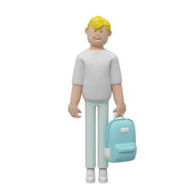 Beyaz arka planda sırt çantası olan bir okul çocuğu.