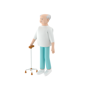 Üst düzey erkek karakter dörtlü baston kullanıyor, 3D çizim.