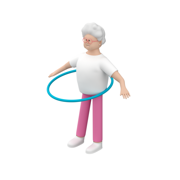 Hula hoop ile beyaz arkaplan üzerinde son sınıf kadın karakter, 3D render