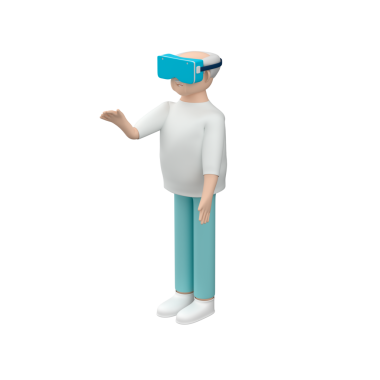 Beyaz arka planda VR gözlük takan son sınıf erkek karakter, 3 boyutlu illüstrasyon