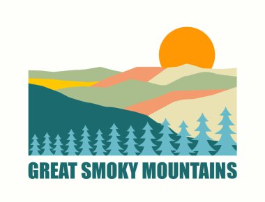 Büyük Smoky Ulusal Parkı 'nın düz tasarımının vektör çizimi