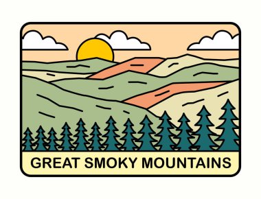 Smoky Dağları 'nın düz mono çizgisi. Rozet çıkartması için.
