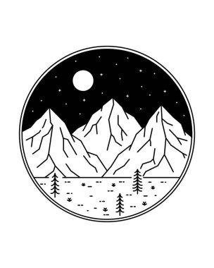 Gece mono çizgisi sanatı, soyut vektör çizimi, T-Shirt Sanatı, Tasarım Vektörü