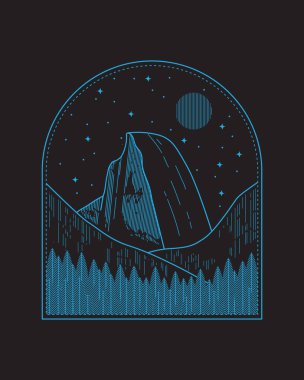 Yosemite Ulusal Parkı Mono Line Art, Rozet Tasarımı, Tişört Sanatı, Tee Design