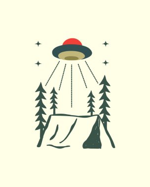 the camp attacked by UFO , vector design, Tee design, T-Shirt Design clipart