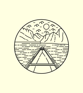 O gün kano ve bir ada rozet rozeti yamasında grafik illüstrasyon vektör sanat tişörtü tasarımı