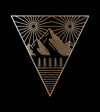 Dağların ve iki güneş ışığı olan göllerin doğal manzarasının vektör tasarımı