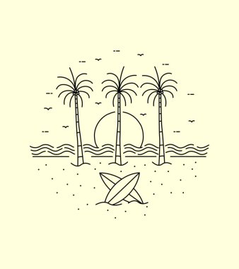 Hawaii 'nin mono çizgisi görüntüsü, yama rozeti tasarımı, amblem tasarımı, T-Shirt Tasarımı