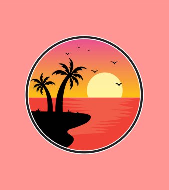 Florida Key Plajı 'nda gün batımı görüntüsü. Siluet tarzında.