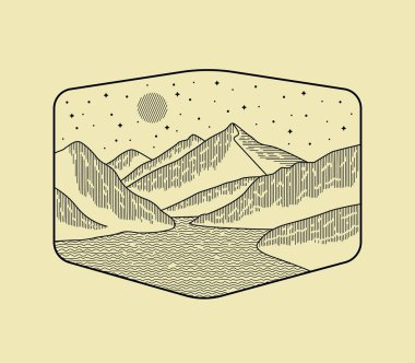 North Cascades Ulusal Parkı 'nın rozetler, amblemler, yamalar, tişörtler vs. için mono line tarzında vektör illüstrasyonuName.