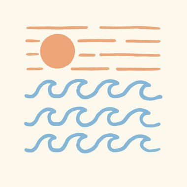 Yaz günü sörf hobisi için basit bir el çizimi. t