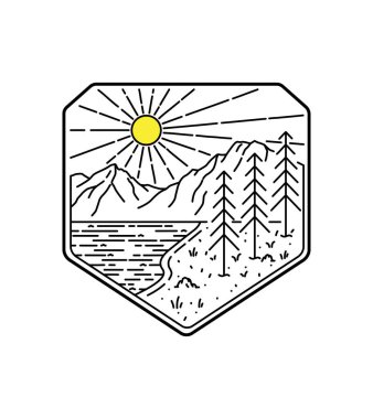 Gece Grand Teton Ulusal Parkı Mono Line Art, Rozet vektör çizimi, Tişört Sanatı, Tasarım Vektörü
