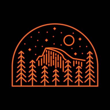 Yosemite Ulusal Parkı 'nın Rozetler, amblemler, yamalar, tişörtler vs. için mono çizgisi tarzı sanat eseri Vektör Tasarımı.