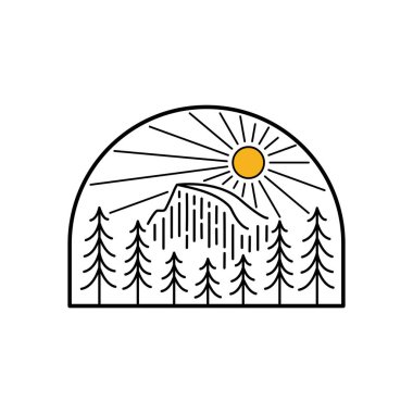 Yosemite Ulusal Parkı 'nın Rozetler, amblemler, yamalar, tişörtler vs. için mono çizgisi tarzı sanat eseri Vektör Tasarımı.