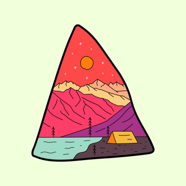 doğa ile kamp mono hattı sanat, yama rozet tasarımı, amblem tasarımı, t-shirt tasarımı