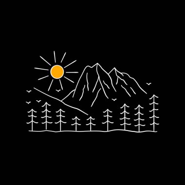 Zümrüt göl. Yoho Ulusal Parkı mono çizgisi sanatında