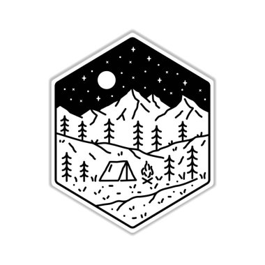 Doğal dağların ve kamp kamplarının mono hattı tasarımı. Amerika 'daki dağlardan esinlenildi