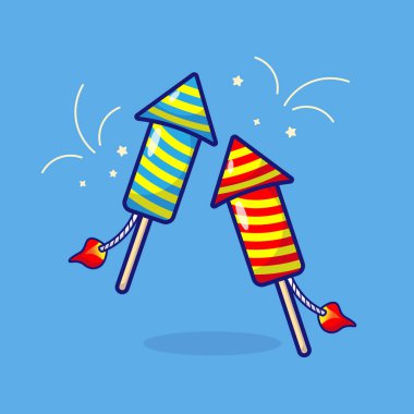 Havai fişek karikatür çizimi. Yeni yıl partisi havai fişek karikatür ikonu. Çocukça için yeni yıl tasarımı