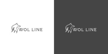 Wolf metin logoti işaret silueti logo tasarımı çizimi. Vahşi bir yaratığın kükrediği düz düz düz bir alfabe yaratıcı bir fikir ikonu. Tehlikeli sivri dişli memeliler..