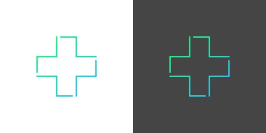 Modern sağlık artı logo tasarımı çizimi. Silüet gradyan çizgi kombinasyonu artı tıbbi haç. Web ve uygulama simgeleri için uygun minimalist modern tasarım.