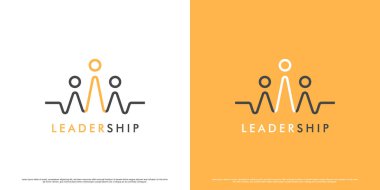 Lider logo tasarımı çizimi. Yaratıcı fikir çizgisi lideri takım kaptanı yönetici müdürü. Çalışma takımı ilişki tasarımı. Basit modern grafikler.