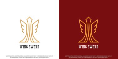 Kılıç kanadı logosu tasarımı. Basit düz siluet klasik ortaçağ klasik minimalist, soyut sanat kanatları ve kılıç ustalığı gladyatör şövalye savaşçısı güzellik silahı..