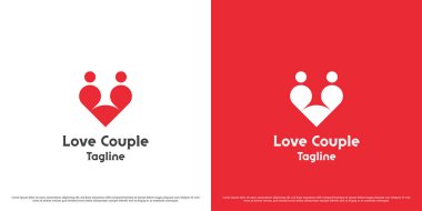Love heart çift logo tasarımı çizimi. Düz kalp siluetleri, aşk ilişkisi, aşk ilişkisi, sevgi dolu sevgi dolu eş, sevgi dolu sevgili. Düz simge sembolü. Basit, modern, sessiz, olgun..
