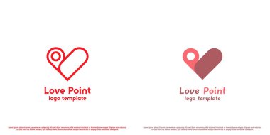 Love point logo tasarımı çizimi. Siluet sevgili sevgilisiyle çıkıyor. Sevgi, sevgi, sevgi, GPS, harita, navigasyon, sevgililer günü romantizmi yerleri. Oyuncu basit minimalist modern geometrik simge.