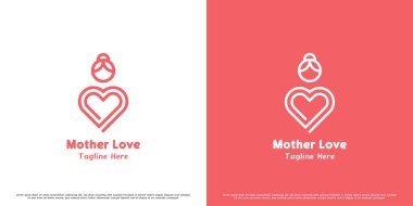 Anne sevgi logosunu sever. Anne kalbinin düz bir silueti. Sevgi, şefkat, şefkat ve sevgi dolu bir aile. Modern minimalist simge. Basit, sıcak, tapılası dişi..