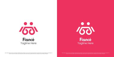 Düğün çifti logosu tasarımı çizimi. Nişanlı insanların siluetleri karı kocanın sevgilileri seksi, yakın ilişki gibi severler. Modern kadınsı geometrik soyut simge.