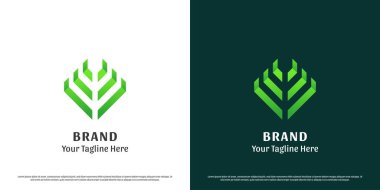 Dijital yaprak logosu çizimi. Ağaç yaprağı şekilli siluet bitki doğası çevre kökleri yeşil tohumlar. Yaratıcı soyut modern gündelik gradyan simgesi.