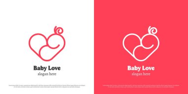Bebek aşk logosu tasarımı çizimi. Siluet çizgisi sanat eseri çocuk küçük kalp sevilen meyve. Basit düz ikon sembolü kadınsı sıcak sevgi minnettar kız çocuğu narin kucaklama.