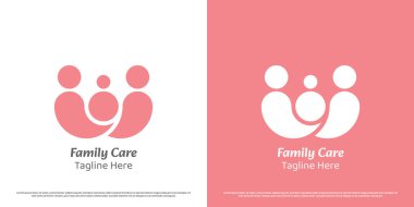 Aile bakımı mutlu logo tasarımı çizimi. Anne, baba, baba, çocuk, oğul siluetleri bir arada. Basit asgari ikon sembolü. Barış. Nazik rahatlık..