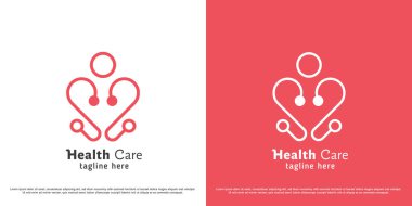 Sağlık hizmetleri steteskop kalp logosu çizimi. Doktor Ebe Kişiler Kliniği 'nin silueti akıl hastalıkları tıbbını desteklemeye yardımcı oluyor. En küçük geometrik simge sembolü Sakin ol.