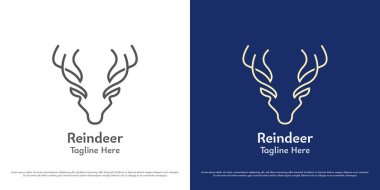 Geyik boynuzu baş logosu çizimi. Hat silueti hayvanat bahçesi orman vahşi yaşam hayvan avcısı ren geyiği boynuzu kulübü geyik boynuzu, geviş getiren Hart Antilobu. Basit minimalist zarif simge simgesi.