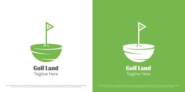 Golf bahçesi logosu çizimi. Golf sahasının silueti bayrak direği gol deliği kulüp yarışması şampiyonluğu. Açık havada basit soyut minimal tasarım sembolü.