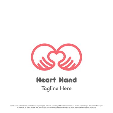 Kalp el logosu tasarımı çizimi. Doğrusal çizginin silueti. Sevgi dolu eller. Lütfen yardım için pembe jestler yapın. Basit simge sembolü yumuşak sakin sakin geometrik soyut insanlar mutlu.